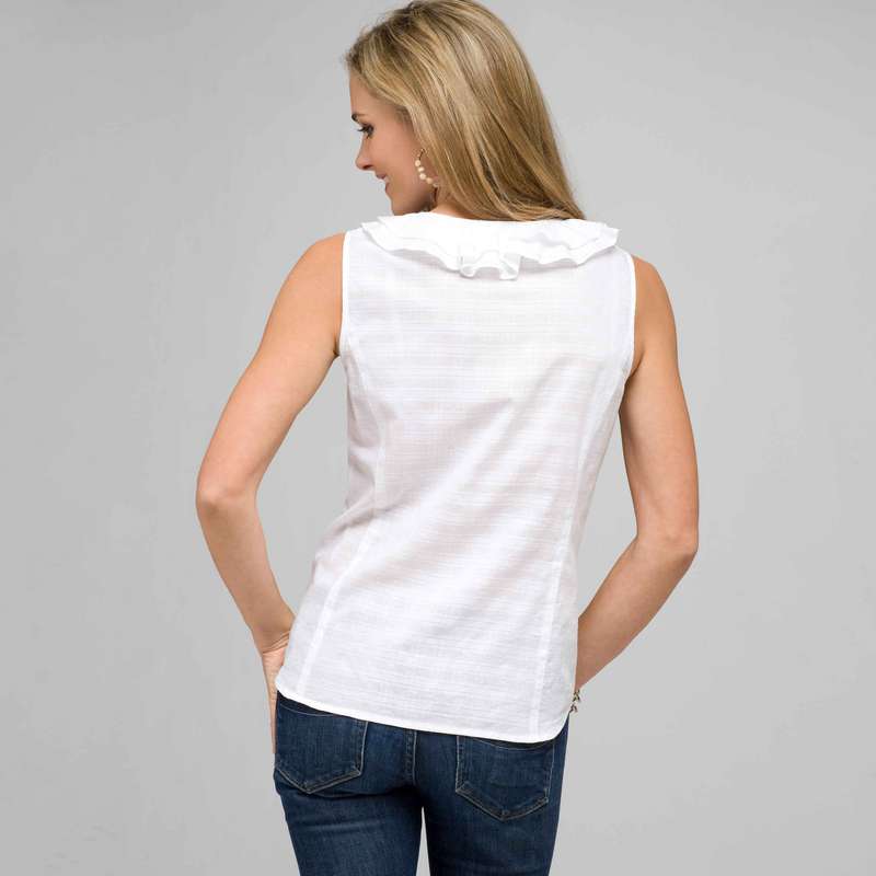Sleeveless Ruffle Front Blouse, White, large image number 1